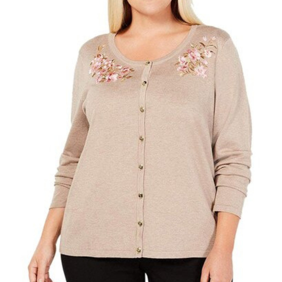Karen Scott Sweaters - Karen Scott Plus Size Flower Embroidered Cardigan